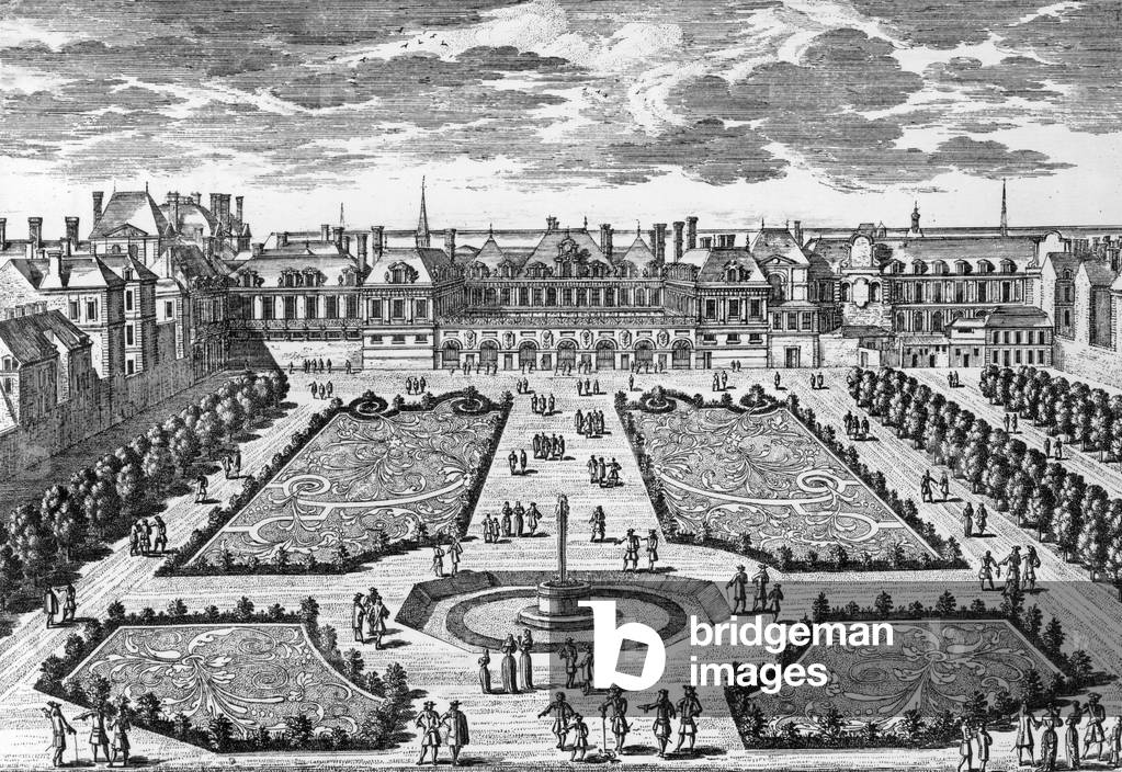 The Palais Royal and its gardens, Paris, engraving by Perelle family, 17th century