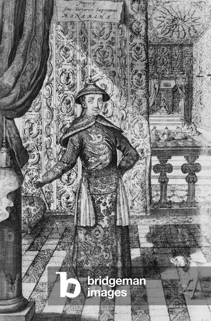 Chinese emperor Kangxi (1652-1722) Qing dynasty, engraving by Athanasius Kircher (1601-1680) from 
