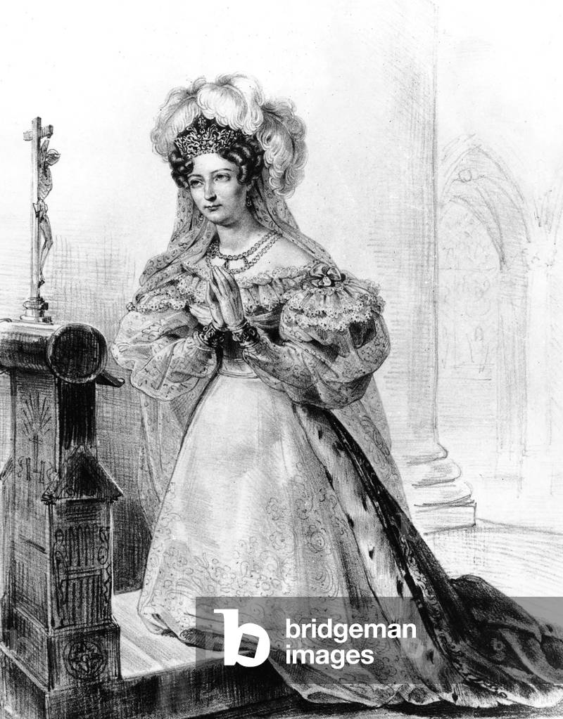Marie-Therese duchess of Angouleme (1778-1851) daughter of the king LouisXVI and wife of Louis Antoine (son of CharlesX) here during trip in Scotland, engraving