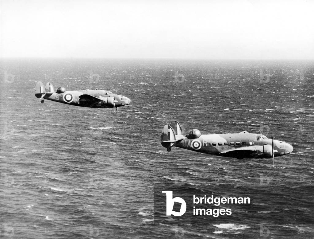 English squadron of twin-engine bombers Lockheed Hudsons on patrol along the coast, ww2