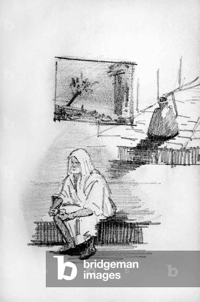 Street scene in Algiers, drawing by general Louis Lyautey ,1881