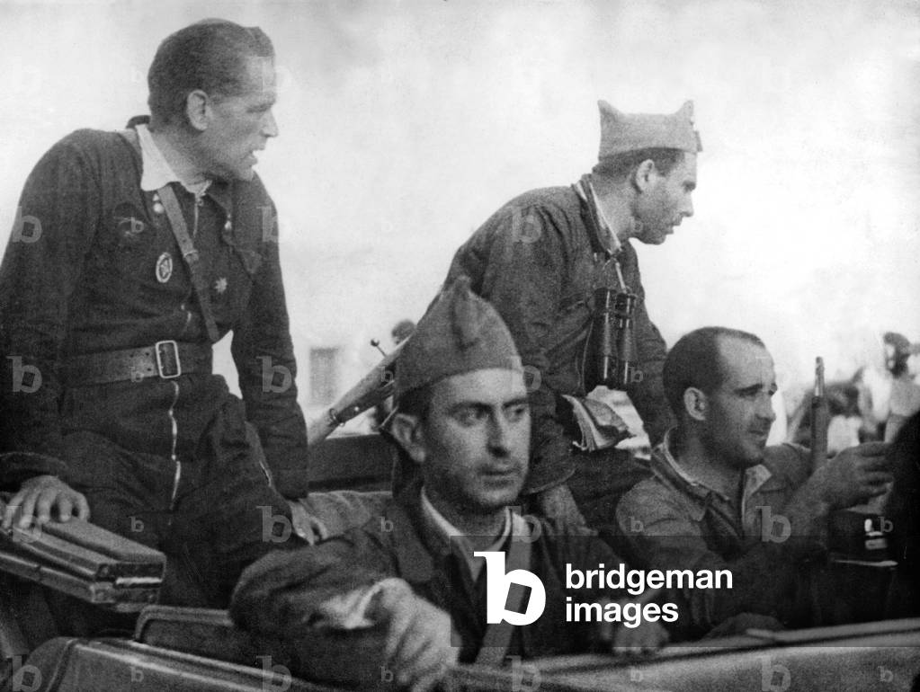 Spanish civil war 1936 : battle outside Saragosse : the 2 leaders of expedition : background : commandant Enrique Perez Farras and  Buenaventura Durruti (1896-1936)