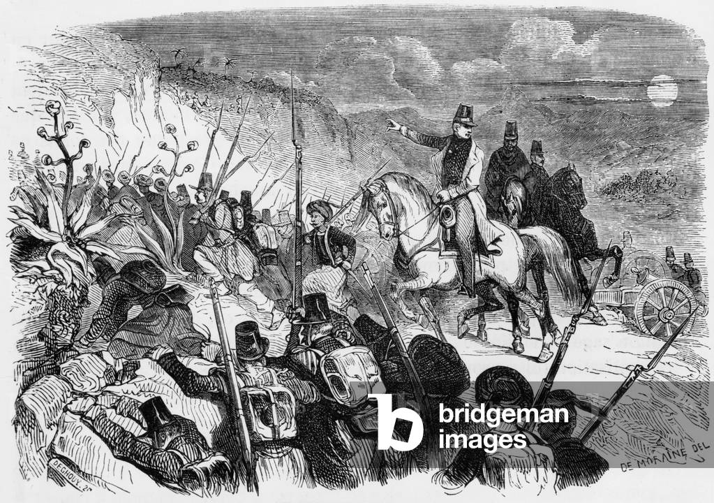 French soldiers in Algeria, c. 1840, engraving