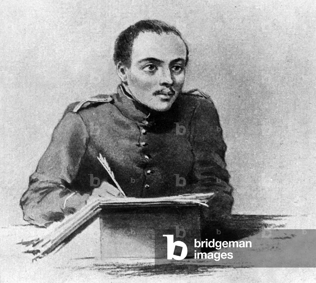 Russian writer and poet Mikhail Yurevich Lermontov (1814-1841) drawing