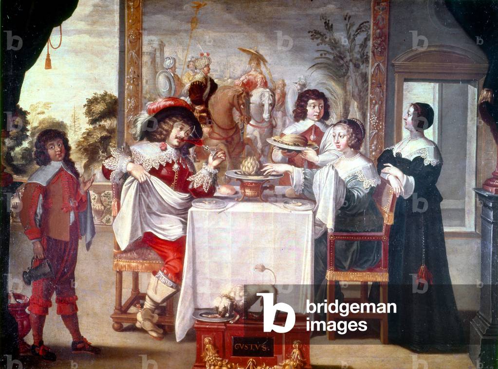 Meal hour at this time of the reign of Louis XIII in 1610-1643 (oil on canvas)