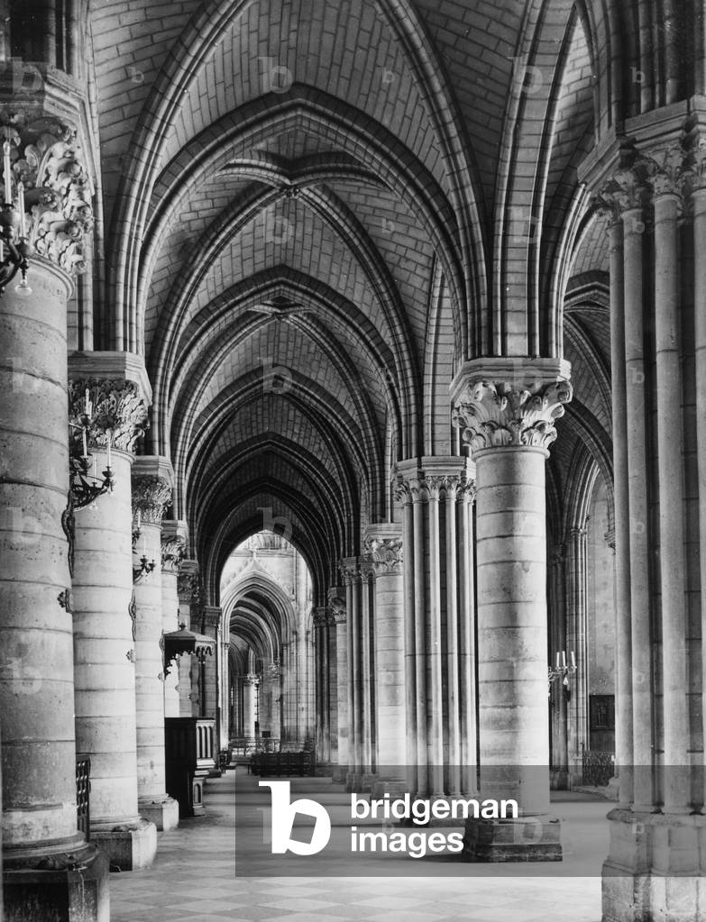 Interior of Notre Dame cathedral in Paris, photo taken c. 1955