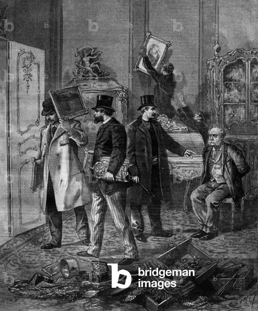 burglary at home of marquis of Panisse, Paris, illustration from French newspaper 