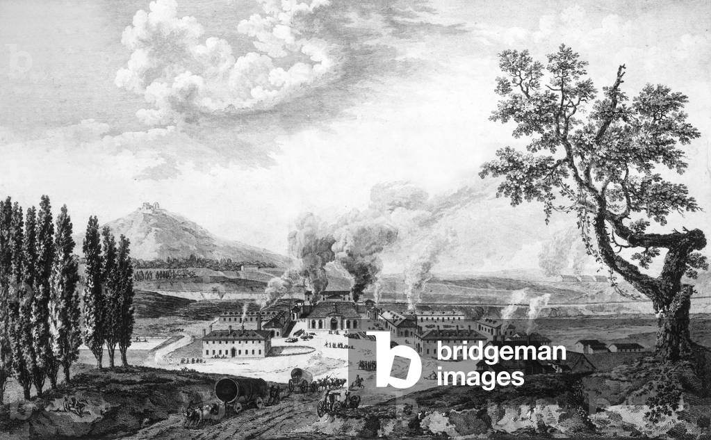 View of the royal foundry in Moncenis (France) 1782, engraving