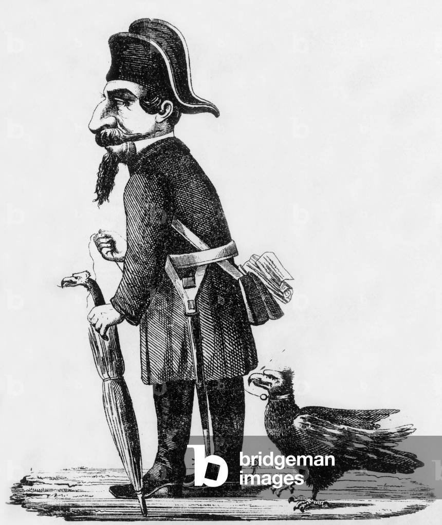 Cartoon about fall of 2nd empire in France (French emperor Napoleon III) in 1870, engraving