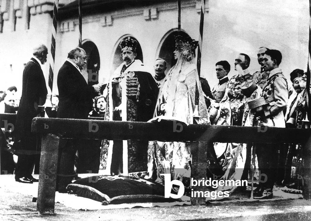 Coronation of King Ferdinand and Queen Marie of Romania, Alba Iulia, Romania, 1922 (b/w photo)

