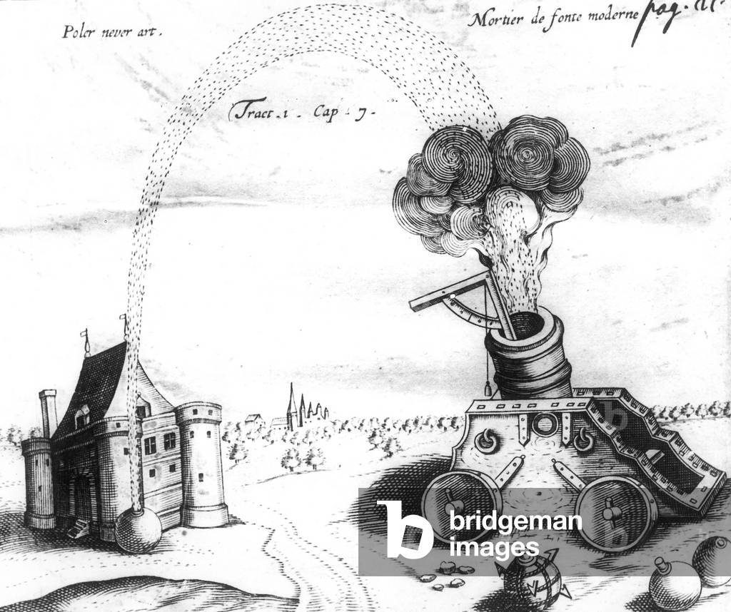 Cast iron mortar cannon gun dating 16th-17th century, engraving