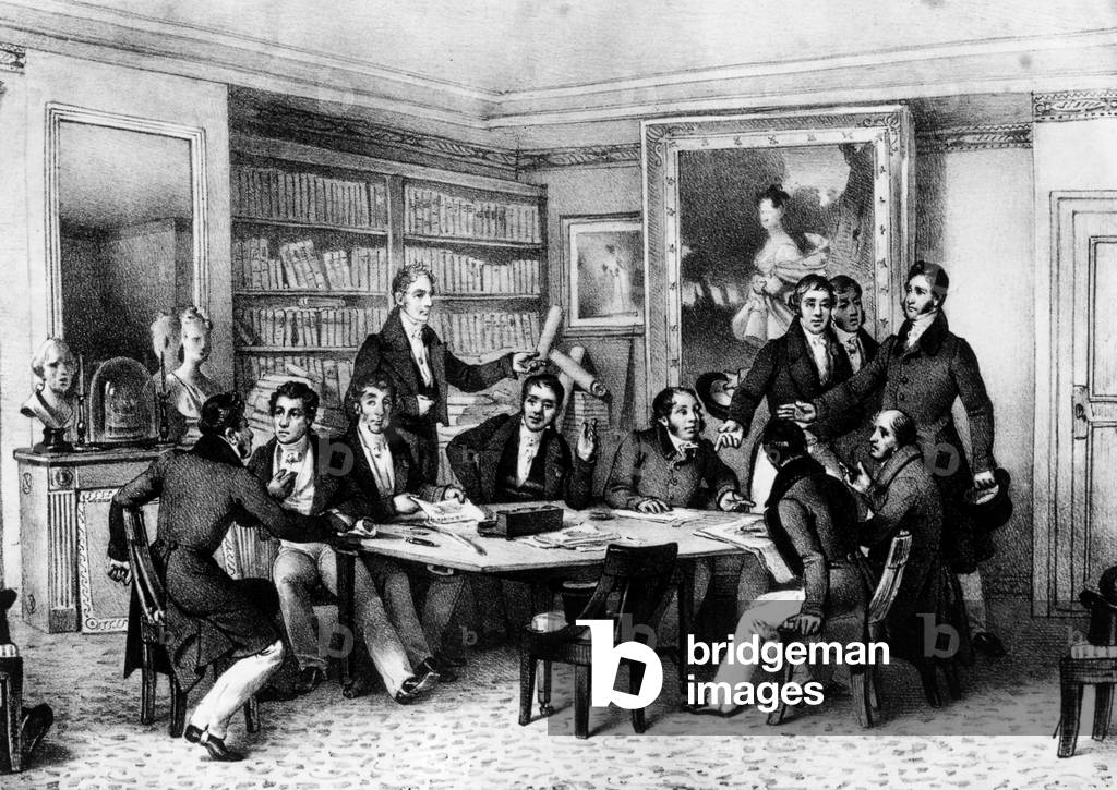 Protest of French deputees meeting at Alexandre de Laborde's home july 26, 1830 : Casimir Perier ask his collegues Bernard Merilhon de Sehouan Villemain Odier Daunou Bavoux Lefevre Vassal and de Laborde to do evreything they can to avoid the uprising Monarchie de Juillet July Monarchy revolution guerre civile civil war