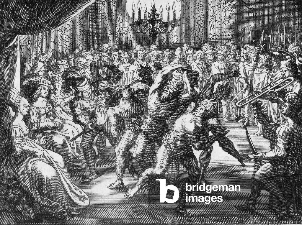 The ball of the burning men also called the ball of the savages in 1393 : French king Charles VI often organized sumptuous parties in royal places. during one of them, on the night of january 28, 1393 , as the king ans some of his friends were dressed as savages (with pitch, feathers and hair), there happened a dramatic accident because of the fire on a torch, the men burned alive but the king had a narrow escape