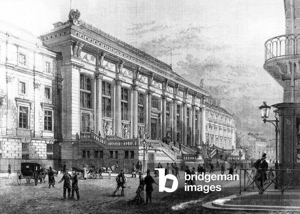 New faacde of law courts in Palais, engraving after photo by engraving, c. 1890