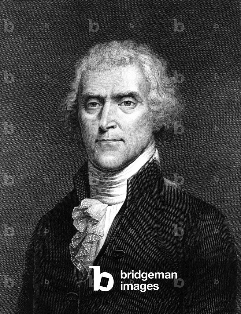 Thomas Jefferson (1743-1826) american writer, 3rd president of USA in 1801-1809, author of independance declaration in 1776, engraving