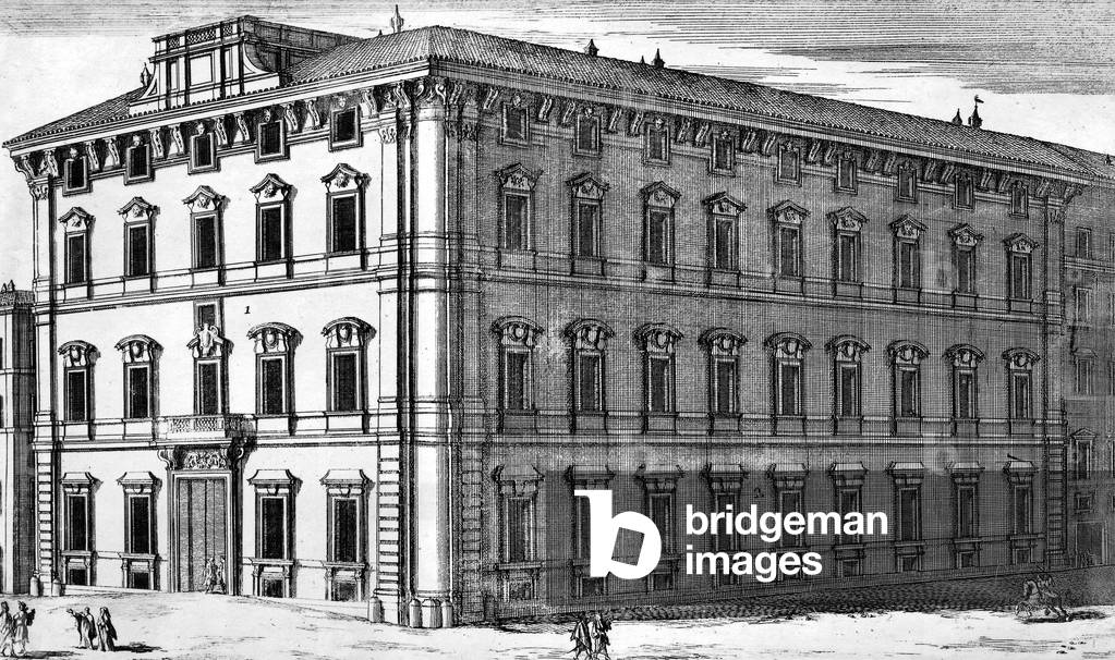 Rinuccini palace in Rome, engraving, 17th century