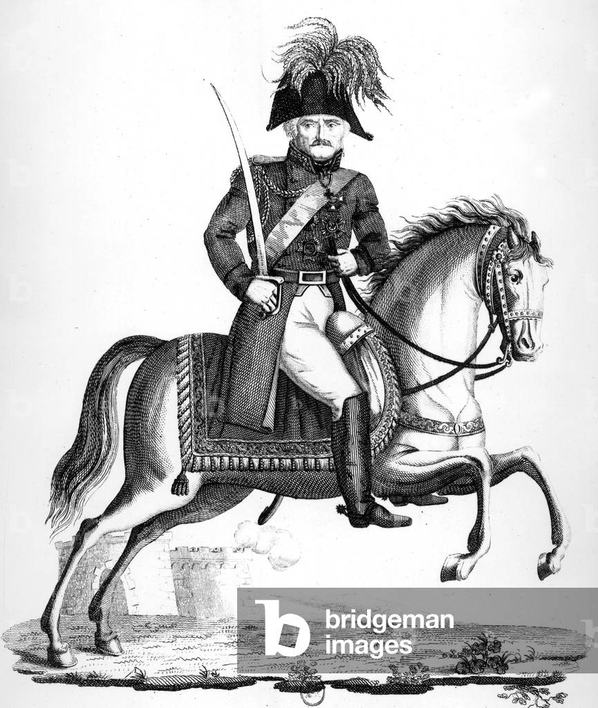 Prussian Marshal Leberecht von Blucher (1742-1819) c. 1814 at the time of napoleonic wars, engraving