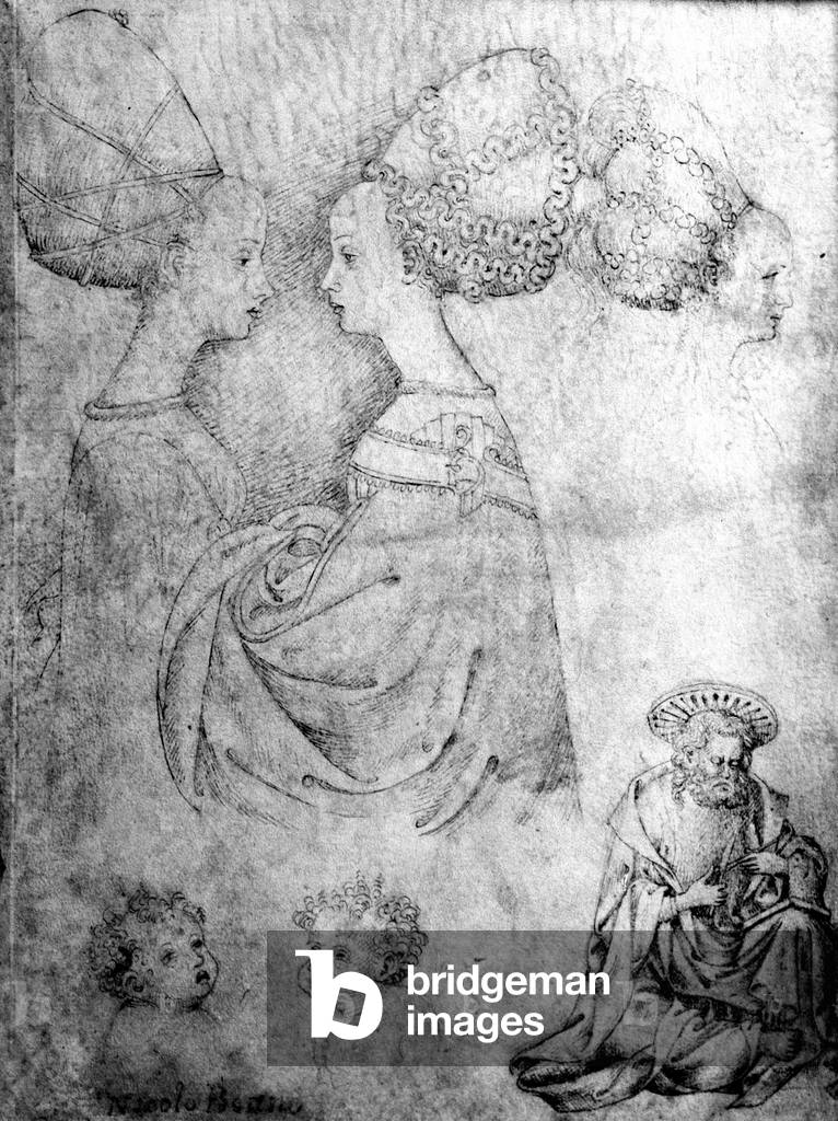 Portrait of a princess, cherubs and Saint , drawing by Antonio Pisano called Pisanello (1395-1455)