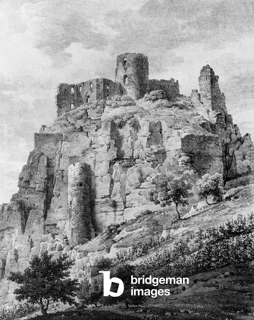 The ruins of the fortress of Chateau-Gaillard (Les Andelys, Normandy, France, 12th century), watercolor, 1820