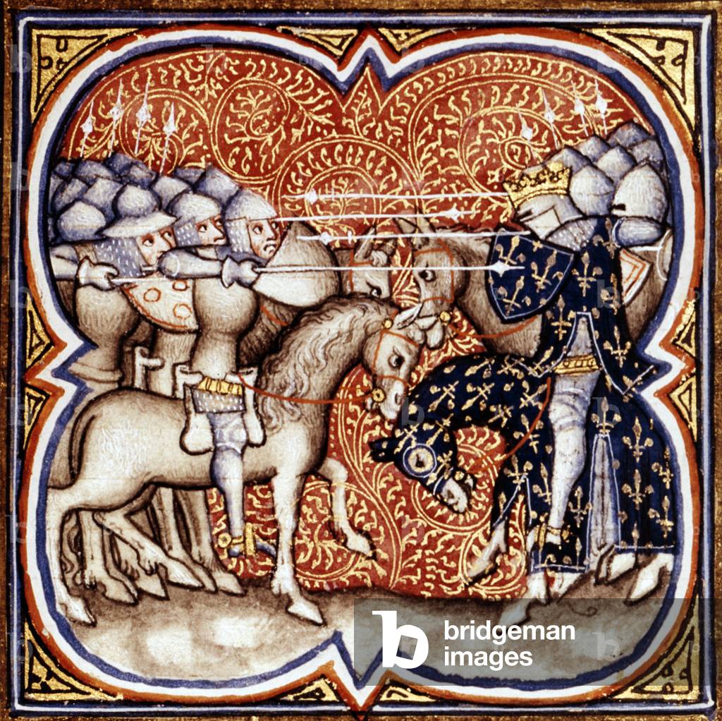 Poitiers battle in october 732 : victory of Charles Martel against Saracens, illumination from 