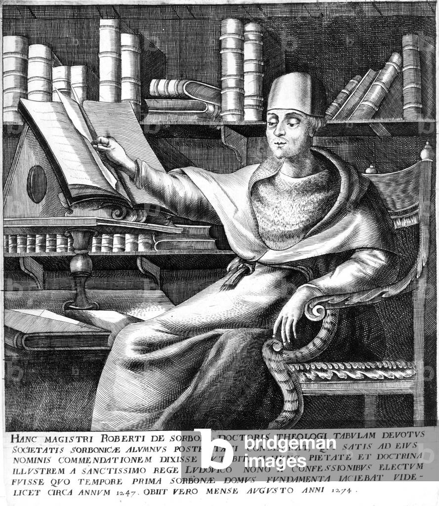 Monk Robert de Sorbon (1201-1274), founder of university of Sorbonne in Paris in 1253, engraving