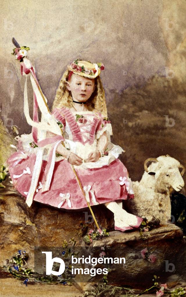 Young girl dressed up as a sheperdess, watercolor by a friend of imperial prince for a ball on april 23, 1867 he can't go