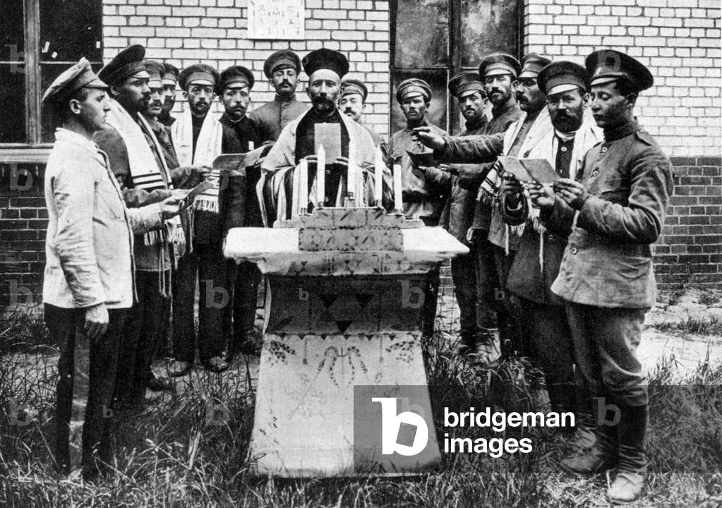 Jewish prisoners celebrating Sabath in Neuhammer Camp on Queiss river 1916
