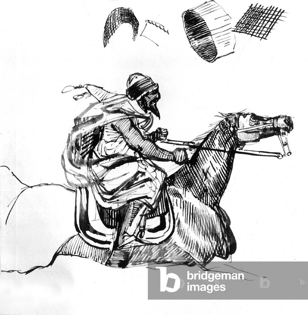 arab horse-rider, drawing by Prosper Merimee (1803-1870)