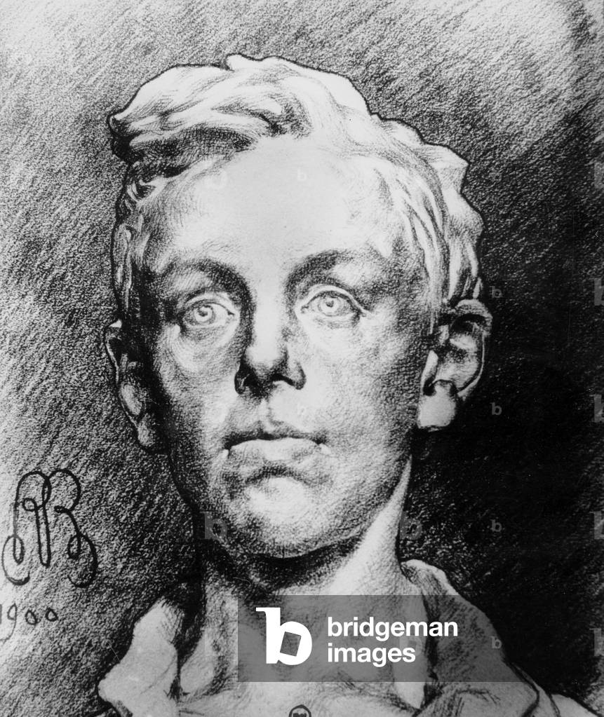 young poet Arthur Rimbaud (1854-1891), drawing dating 1900