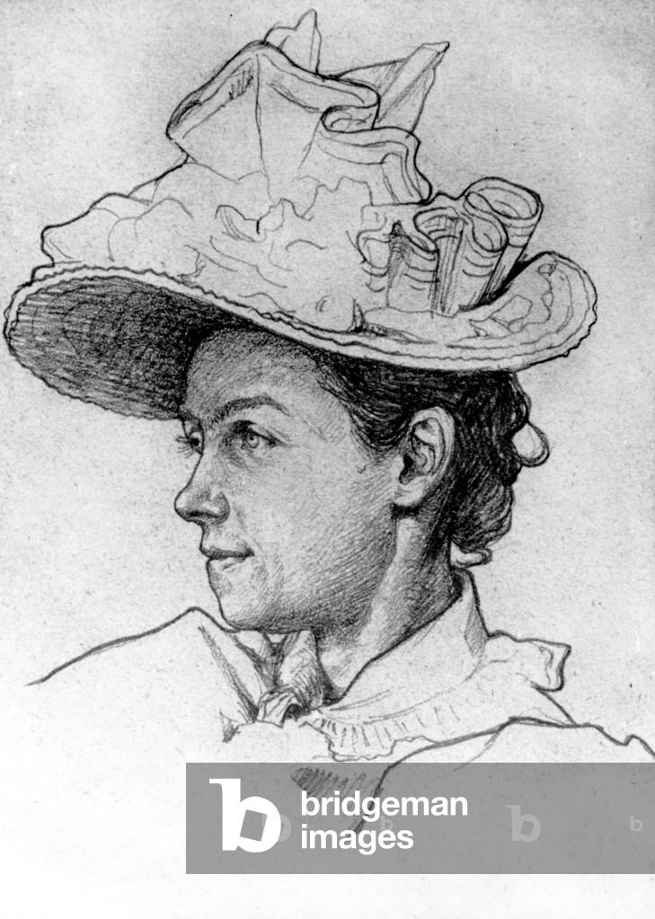 Isabelle Rimbaud (1860-1917 , Arthur Rimbaud's sister) , drawing by Paterne-Berrichon august 1897