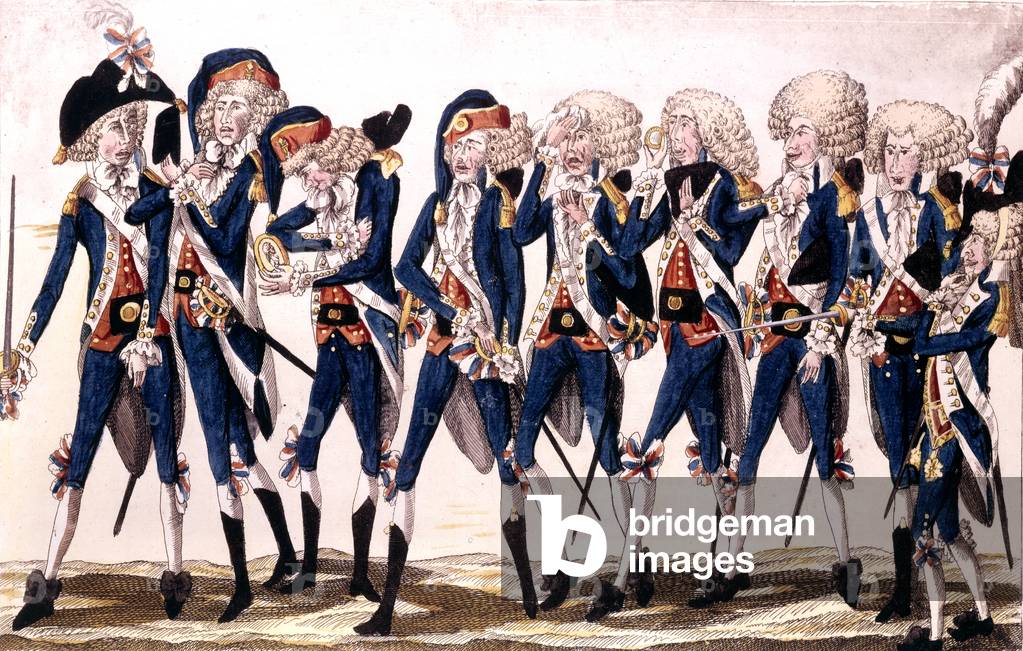 cartoon of common dormouses, formerly masters of dance who became national guards, german engraving about the revolutionary era in France (Convention of the Mountain , and Thermidorian period, 1793-1795)