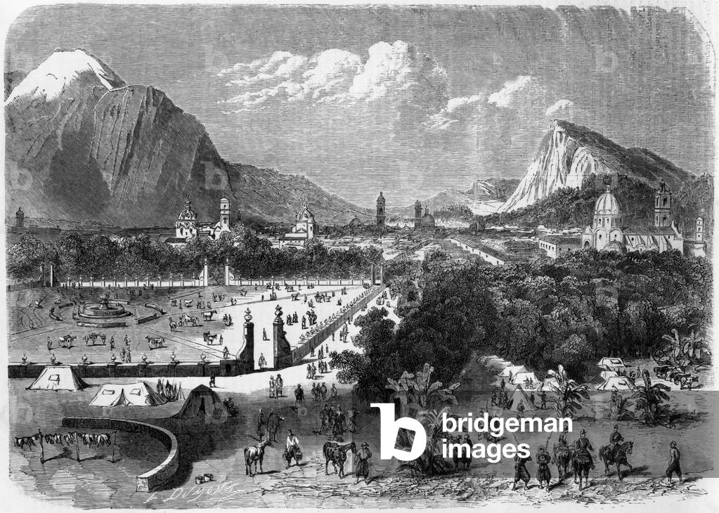 View of Orizaba, Veracruz, Mexico and the French camps, 1863, engraving