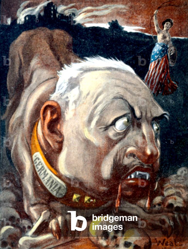 Cartoon by Weal : America driving out William II publish in newspaper A la baionnette july 8, 1915
