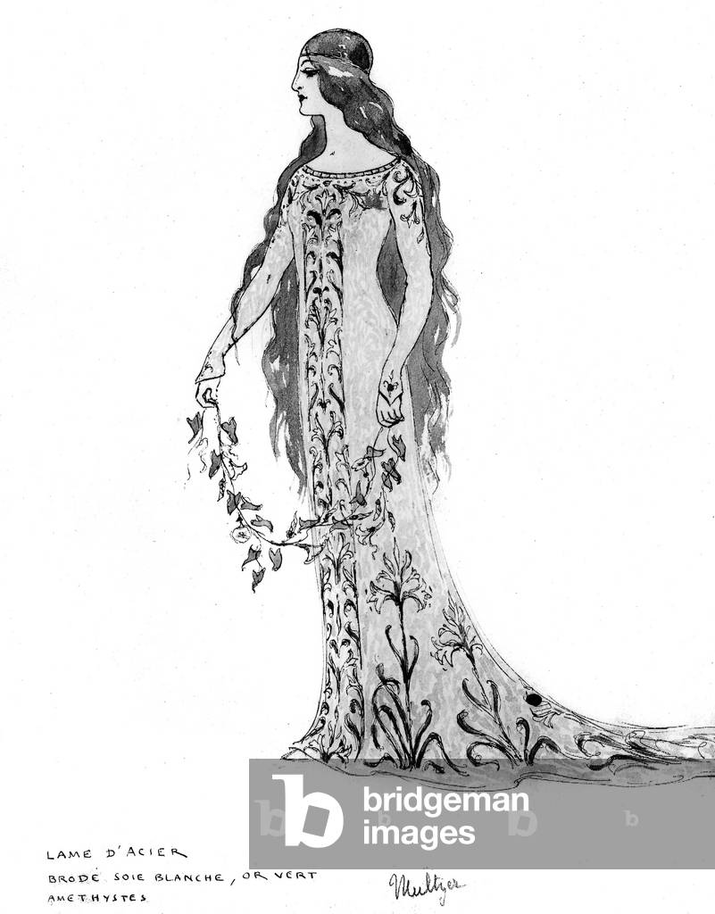 Drawing by Marcel Multzer (1866-1937) for costums of opera Pelleas et Melisande 1902