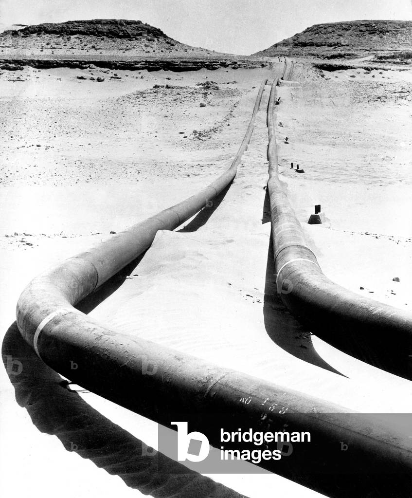 Oil Pipeline linking Abqaiq to Dhahran-Al-Hasa (b/w photo)
