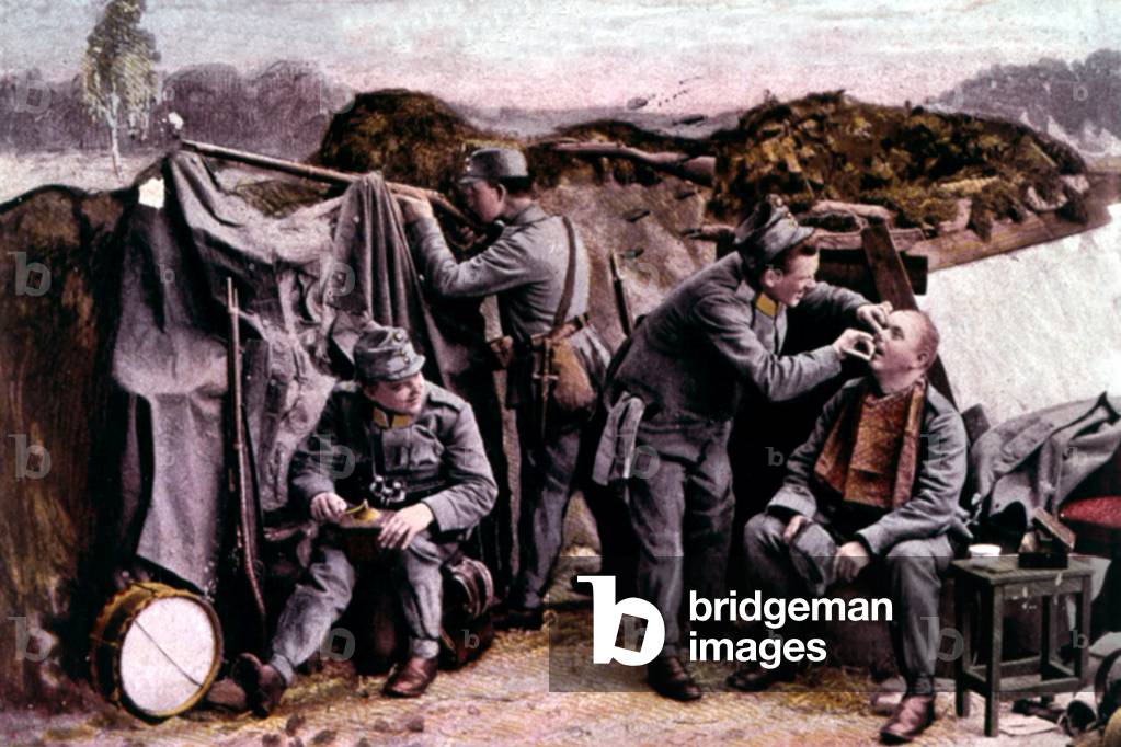 the daily life of a soldier on the front , hungarian postcard, 1917