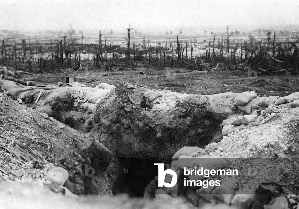 entrance of shelter in german trench on on the front in Champagne area in 1915 France
