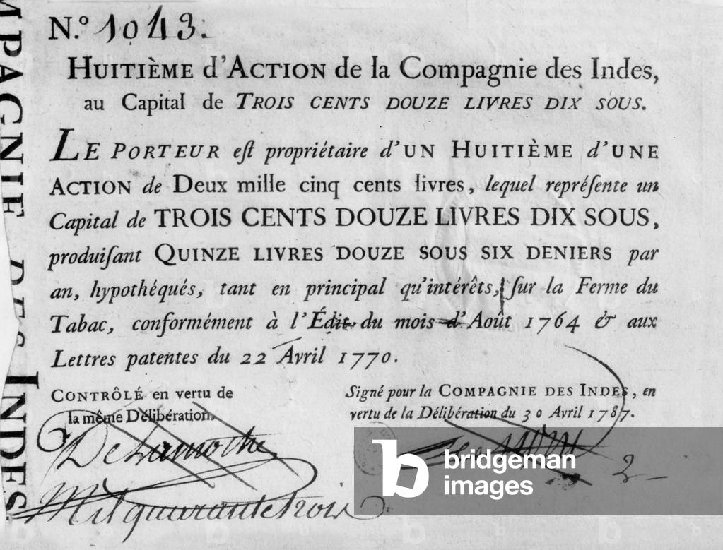 Certificate of French East India Company 1787