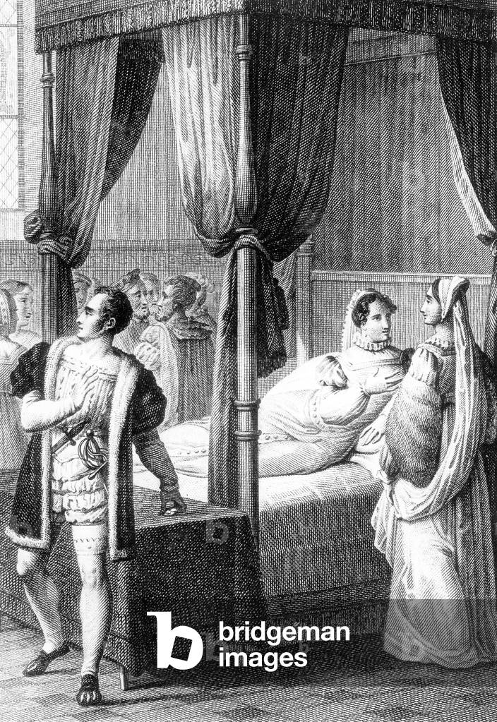 illustration for the novel The Princess of Cleves written by countess of La Fayette, 1678