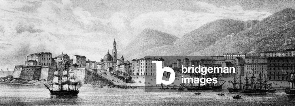 Ajaccio in Corsica (France) in 1865, engraving