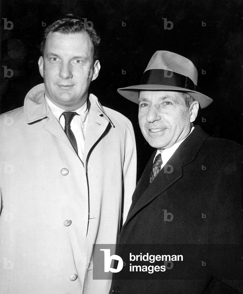 mafioso Frank Costello (r) with his lawyer Edward Bennett Williams leaving court of new York on march 11, 1957