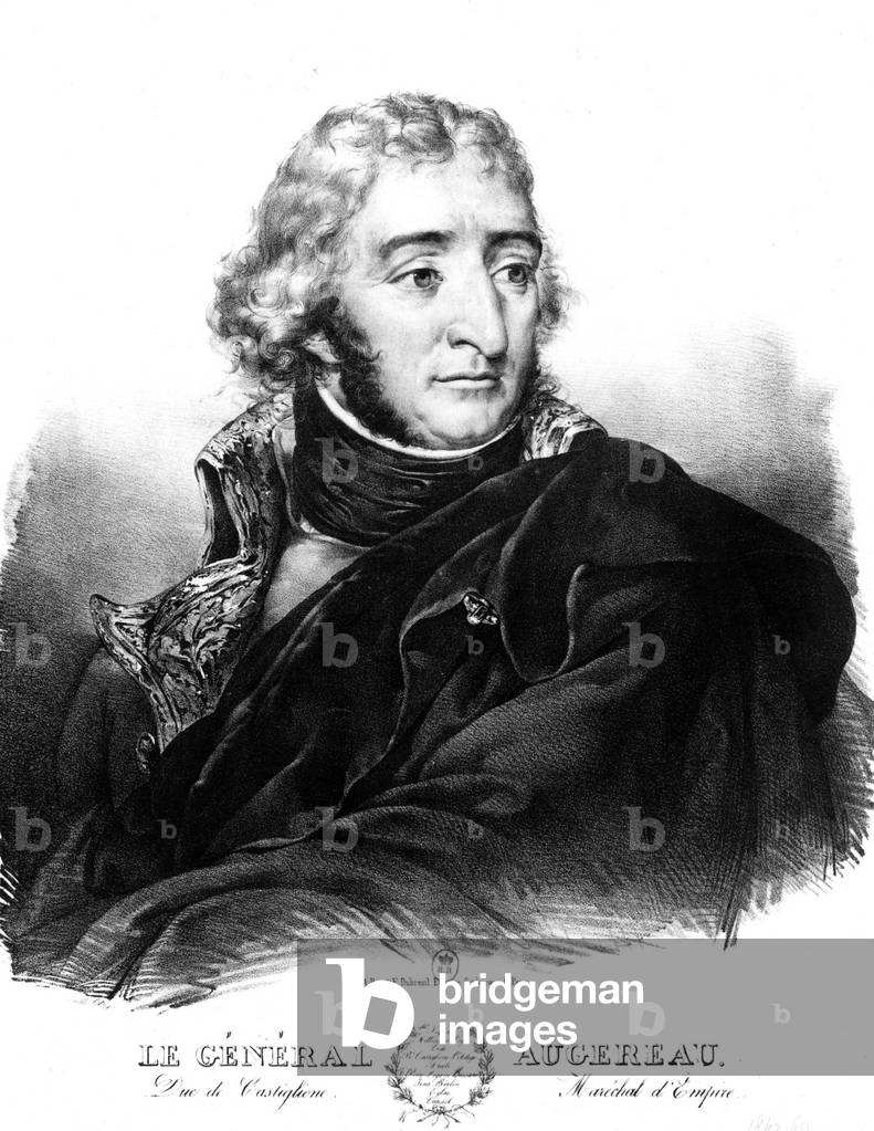 General Pierre Augereau (1757-1816), duke of Castiglione, Empire marshal, engraving by Bes and Dubreuil