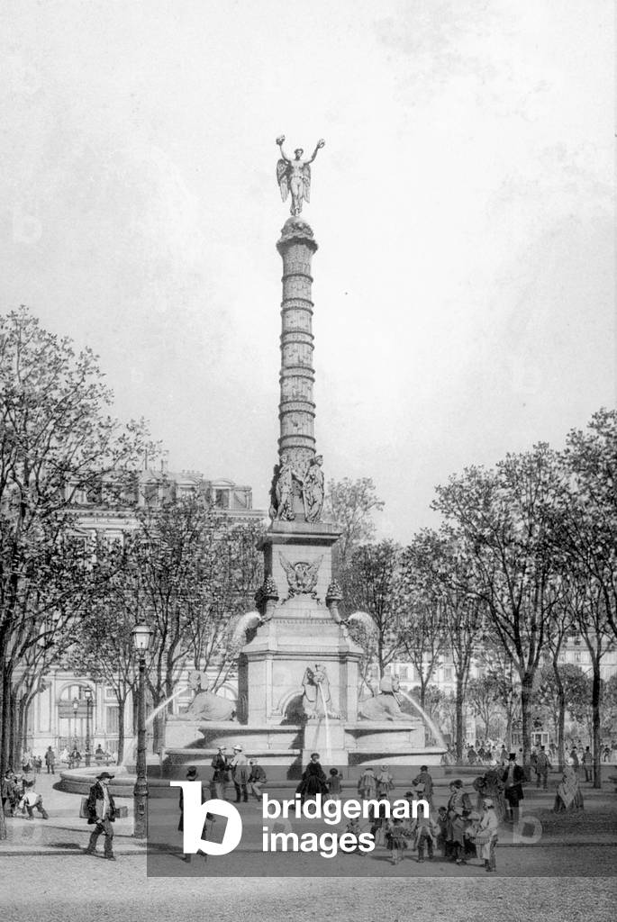 the fountain on the Chatelet Square in Paris, built by architect Bralle in 1806-1808 for Napoleon1st, engraving