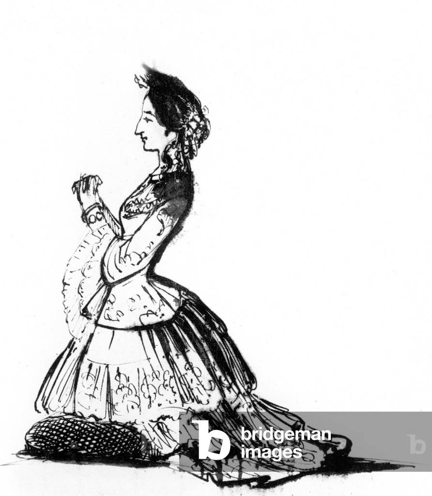 French empress Eugenie the day of her wedding january 1853 , drawing by Prosper Merimee