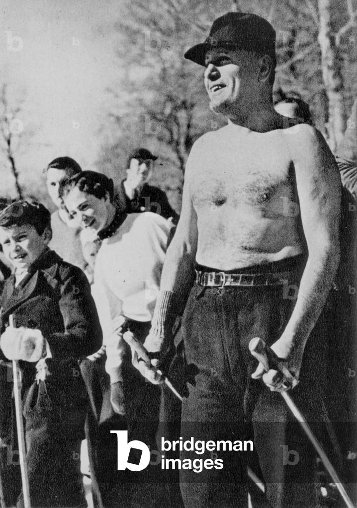 Benito Mussolini (1883-1945), italian fascist leader, at winter sport, c. 1935