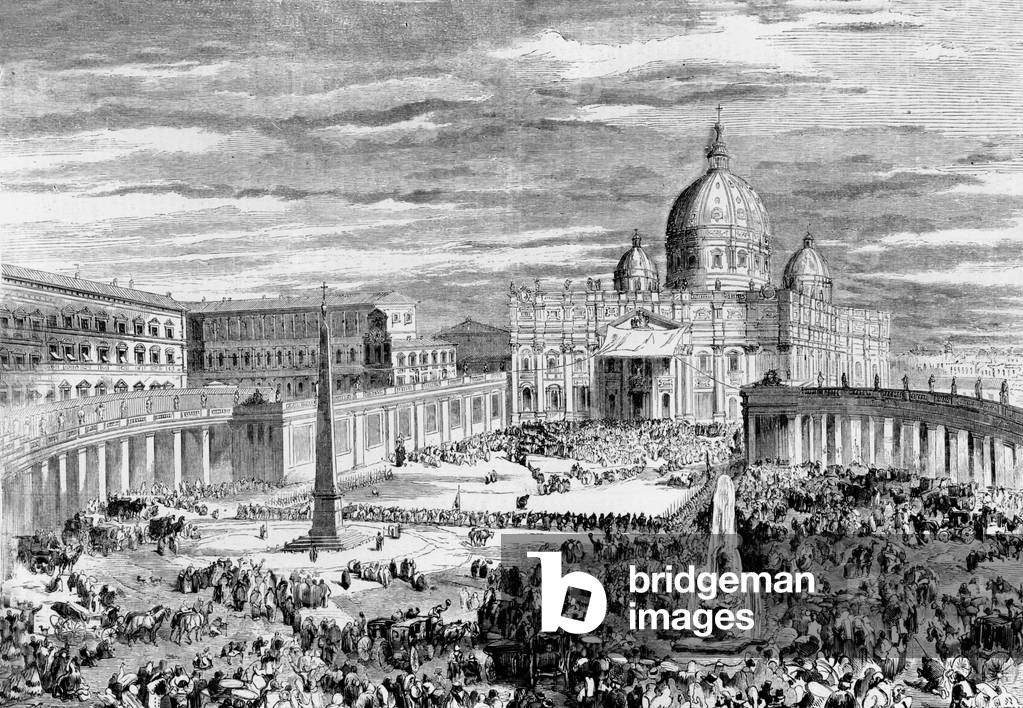 Papal blessing on easter Sunday, St Peters square in Rome, engraving, 19th century