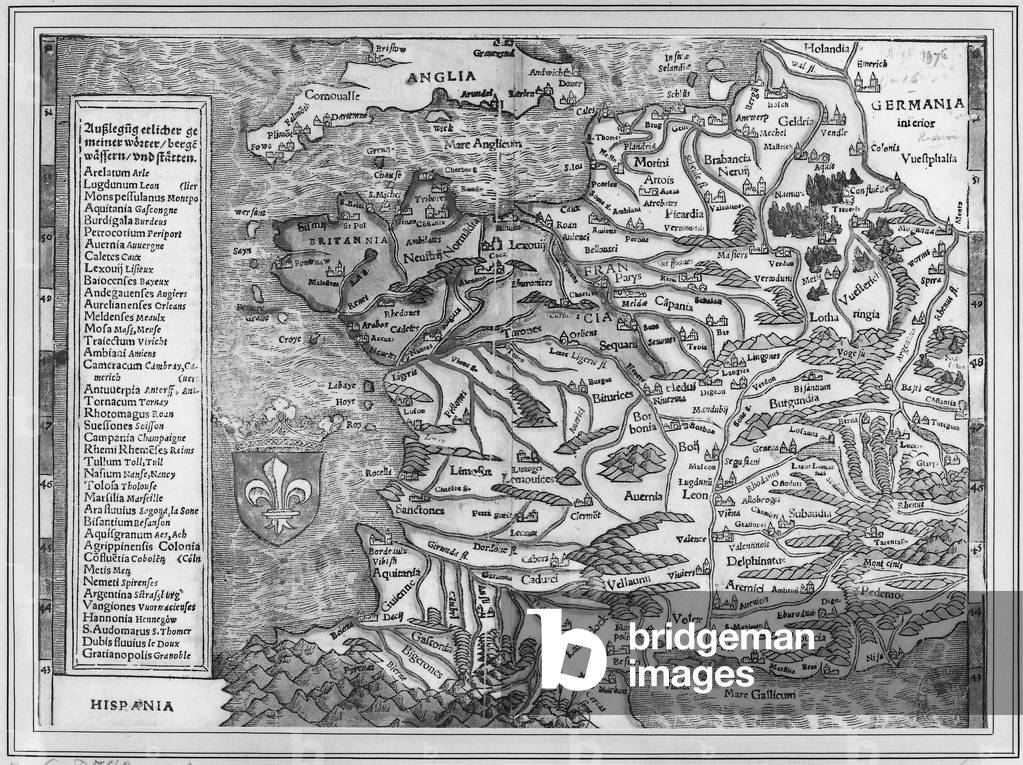Map of France according to Ptolemee 1553