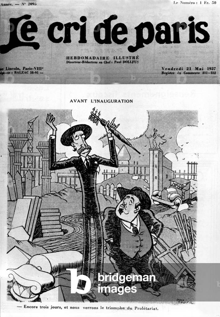 cartoon of Leon Blum, French head of government and leader of Popular Front, and unionist Leon Jouhaux , on frontpage of newspaper 
