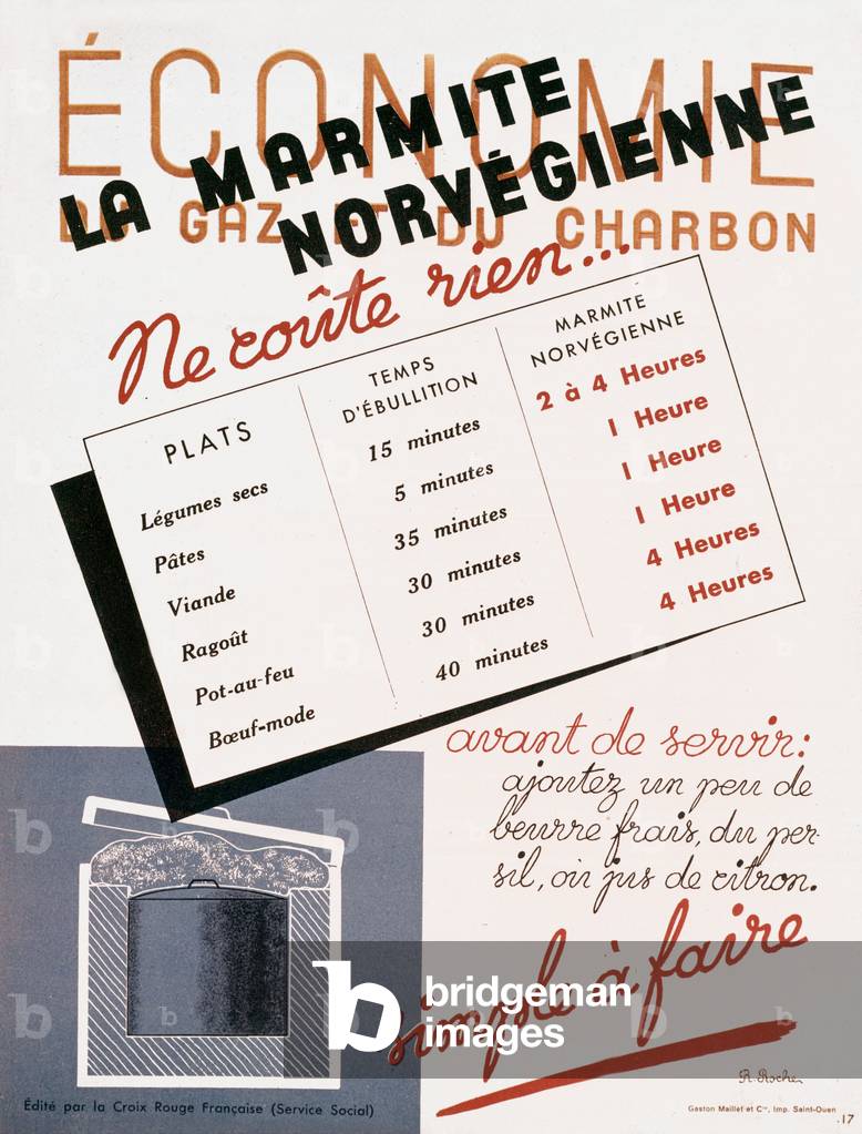 French advertisement for norwegian casserole for energy economy, 40's