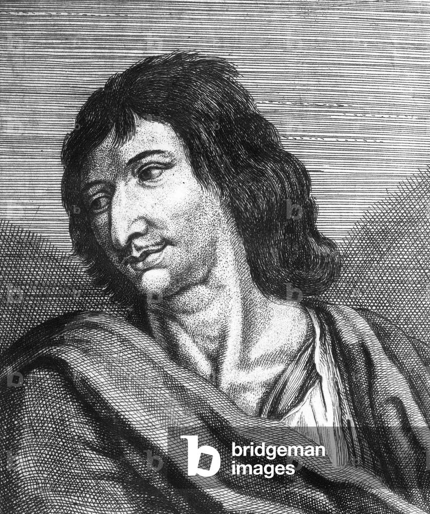 French soldier and writer Savinien de Cyrano de Bergerac (1619 - 1655) engraving